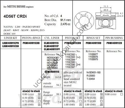 MITSUBISHI L200 2012-2014 4D56T PISTON 0.50