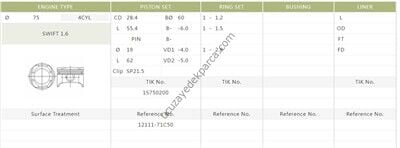 SUZUKI VITARA G16B 16V PISTON STD 75.MM